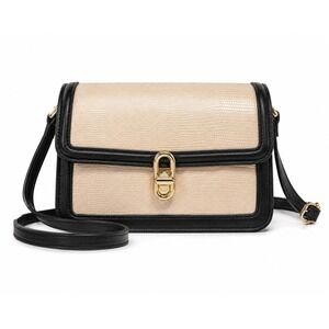 Jules Kae Vegan Leather Crossbody Bag Cream Black Lizard Embossed Gold Hardware